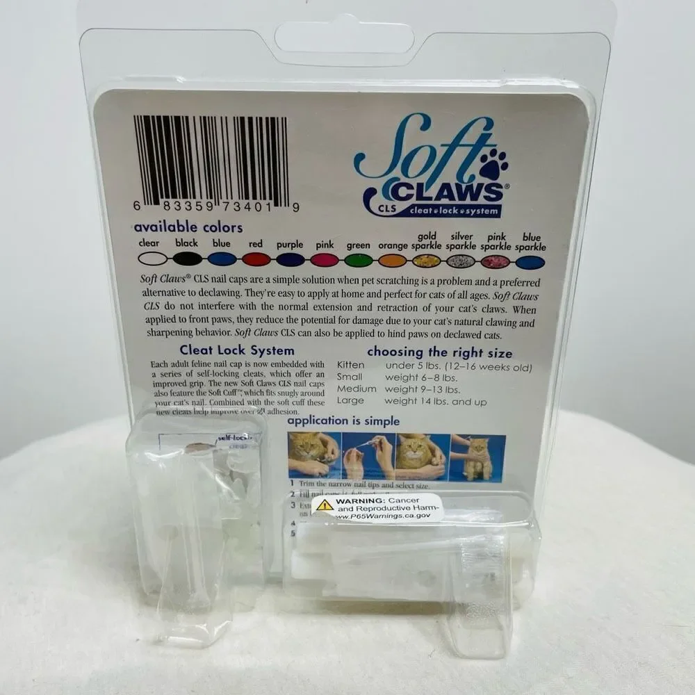 NEW Soft Claws 40 Nail‎ Caps + Adhesive Large Cat Size 14 lb Clear Scratching